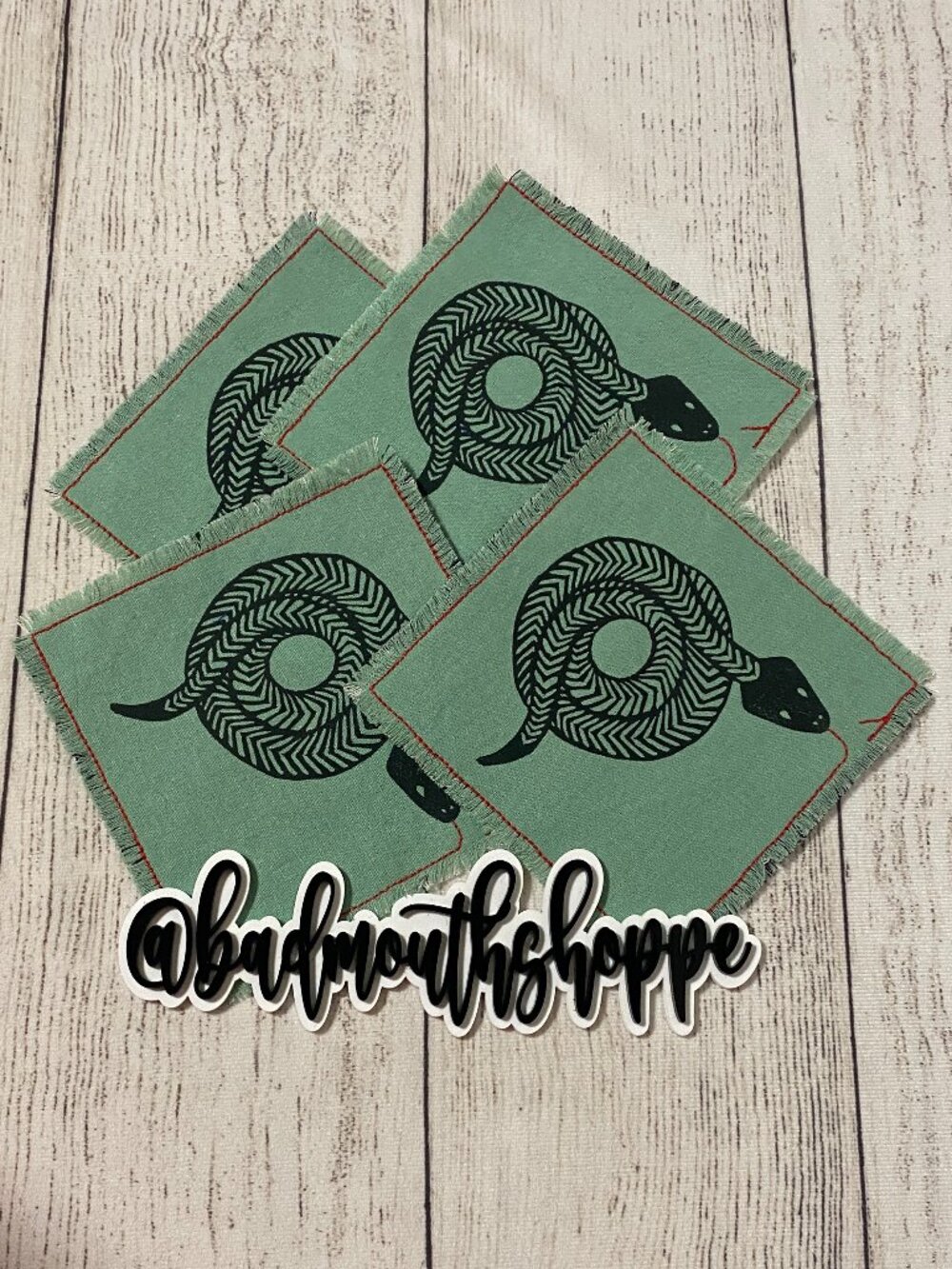 Set of 4 Snakes with Extra Long Stitched Tongue Coasters by Ellen Kilmer